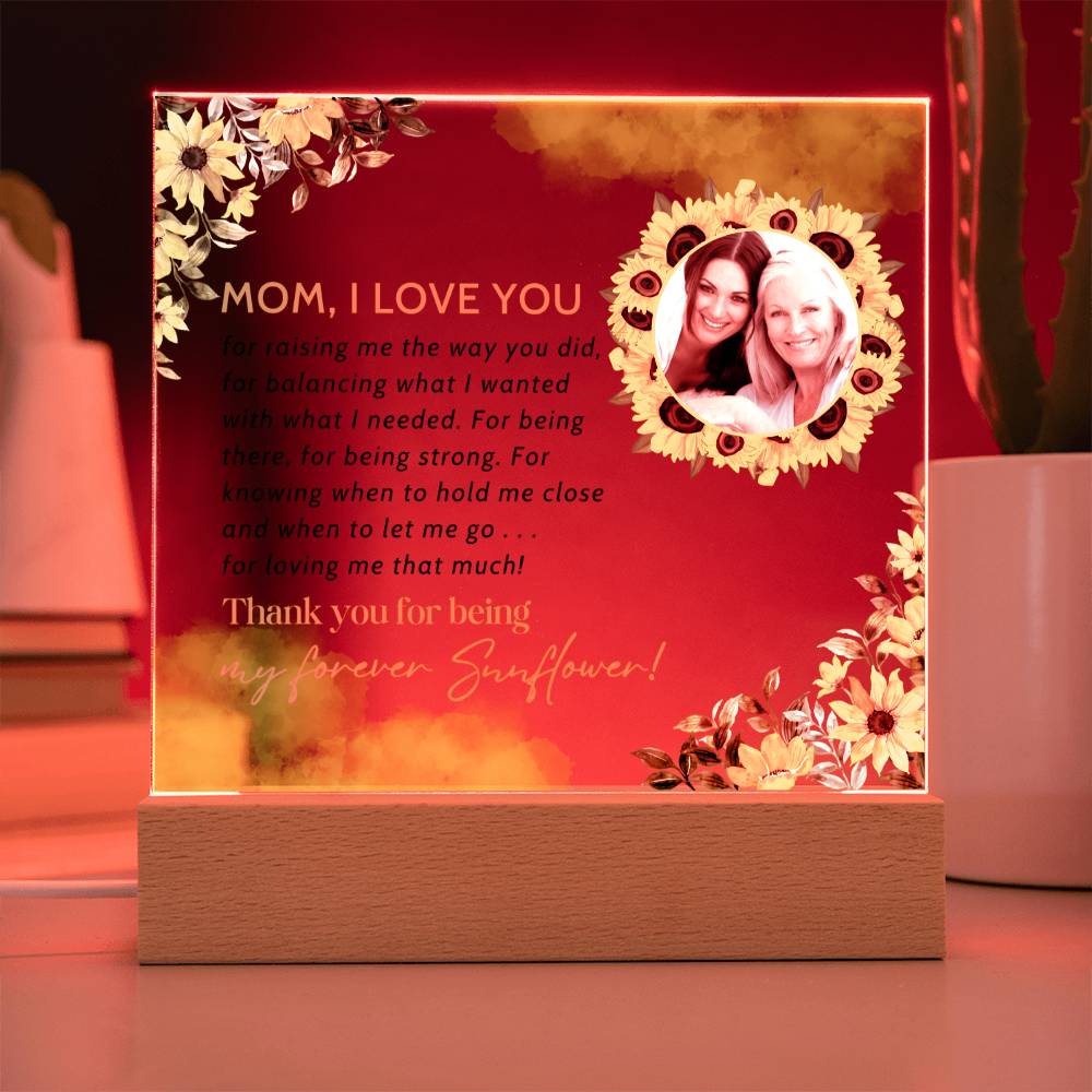 Personalised Mothers Day Gifts, Flower Gift for Mum, Birthday Gift Acrylic Plaque for Mum, Sentimental Mom Appreciation Gifts Anniversary