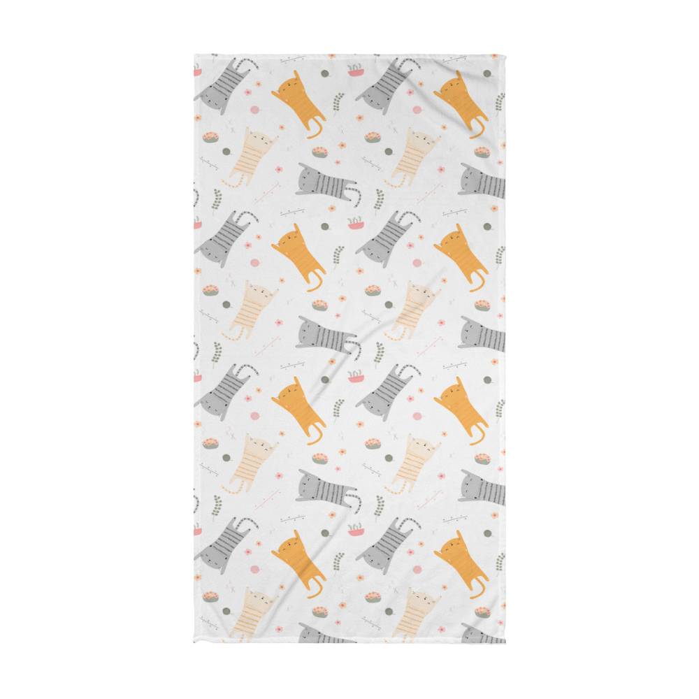 Kawaii Kitty Beach Towel, Cute Cat Kitten Kitty Print, Coquette Aesthetic, KPop, KDrama, Feline Cat Doodle Art Illustration Meow Beach Towel