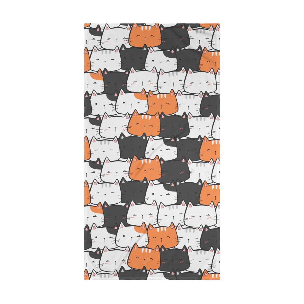 Kawaii Kitty Beach Towel, Cute Cat Kitten Kitty Print, Coquette Aesthetic, KPop, KDrama, Feline Cat Doodle Art Illustration Meow Beach Towel
