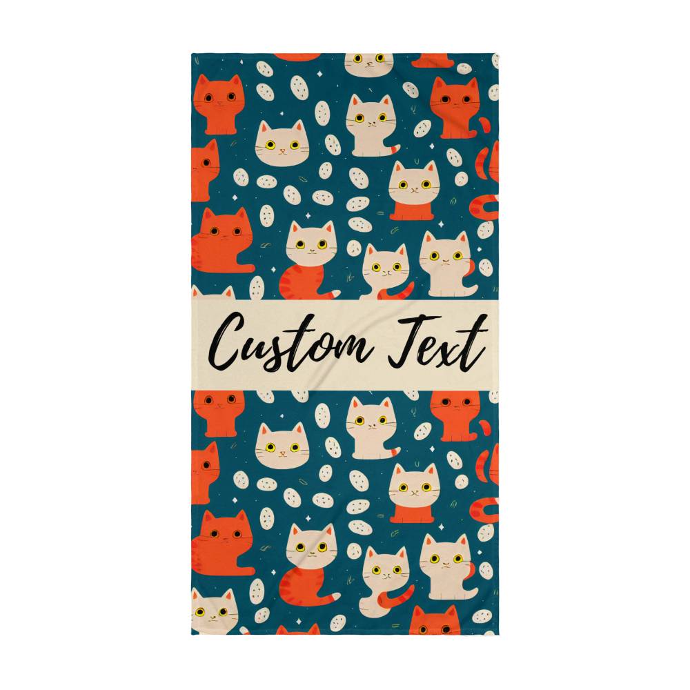 Kawaii Kitty Beach Towel, Cute Cat Kitten Kitty Print, Coquette Aesthetic, KPop, KDrama, Feline Cat Doodle Art Illustration Meow Beach Towel