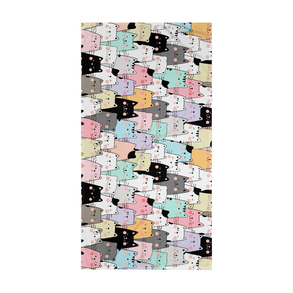 Kawaii Kitty Beach Towel, Cute Cat Kitten Kitty Print, Coquette Aesthetic, KPop, KDrama, Feline Cat Doodle Art Illustration Meow Beach Towel