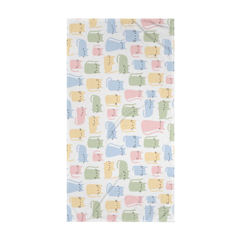 Kawaii Kitty Beach Towel, Cute Cat Kitten Kitty Print, Coquette Aesthetic, KPop, KDrama, Feline Cat Doodle Art Illustration Meow Beach Towel