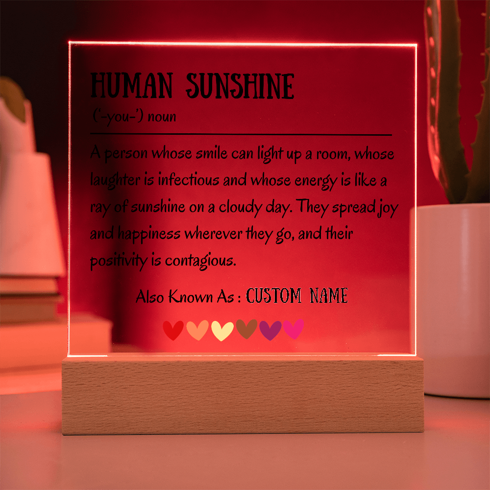 Human Sunshine Acrylic Plaque, Personalized Appreciation Gift for Women, Teacher Thank You Gift, Coworker Friendship Gift, Nurse Doctor Gift