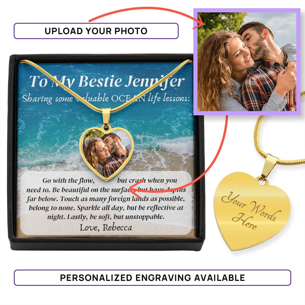 Personalized name photo necklace valuable ocean life lessons motivational inspiration wisdom unstoppable spirit empowering Best Friend Gift