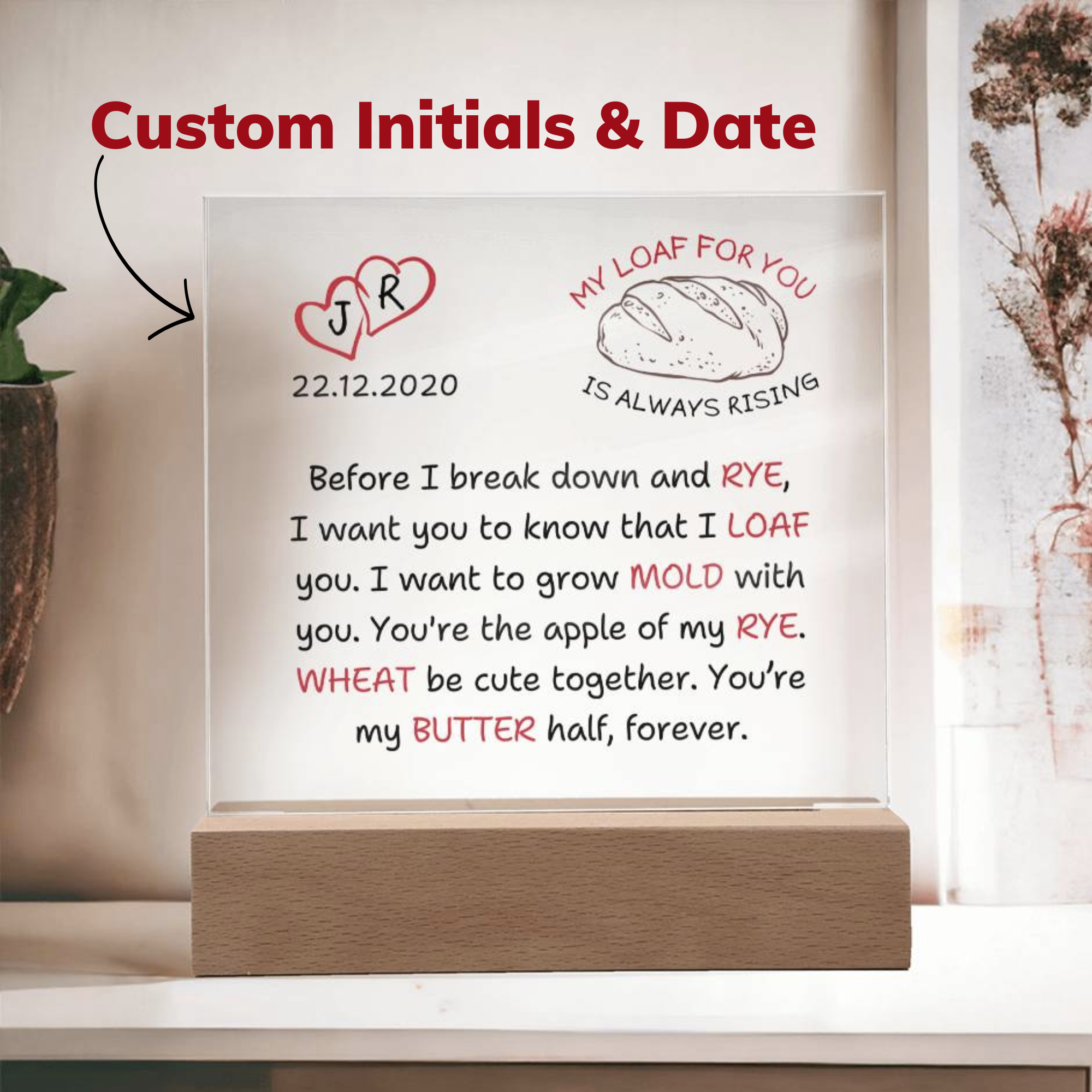 Sourdough Love Anniversary Plaque, Custom Couple Initials Date, Homesteader Homesteading Gifts, Homemaker Bread Baking Gift for Partner