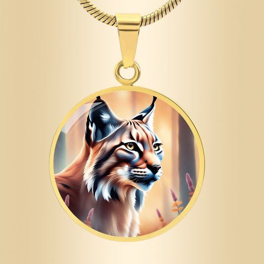 Lynx Pendant Necklace Personalized Engraved Celtic Cat Lover Jewelry Zodiac Charm Spirit Animal Mystical Wildcat Gift for Her Mother Wife