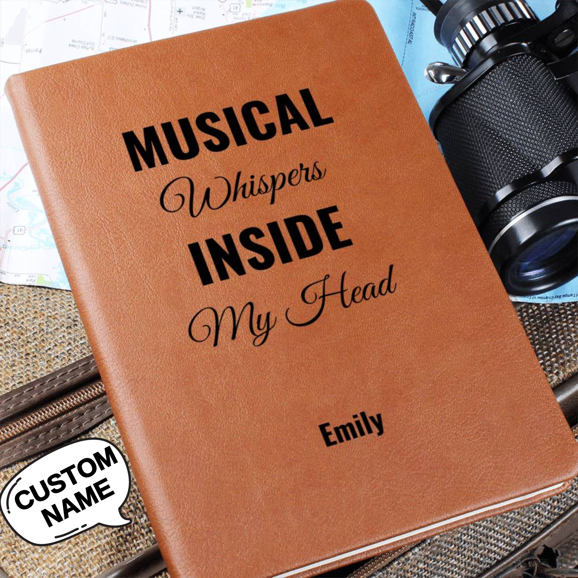 Musical Whispers Inside My Head Custom Name Journal, Song Lyrics Writer Gift, Personalized Song Writing Music Notebook, Musicians Lyric Gift