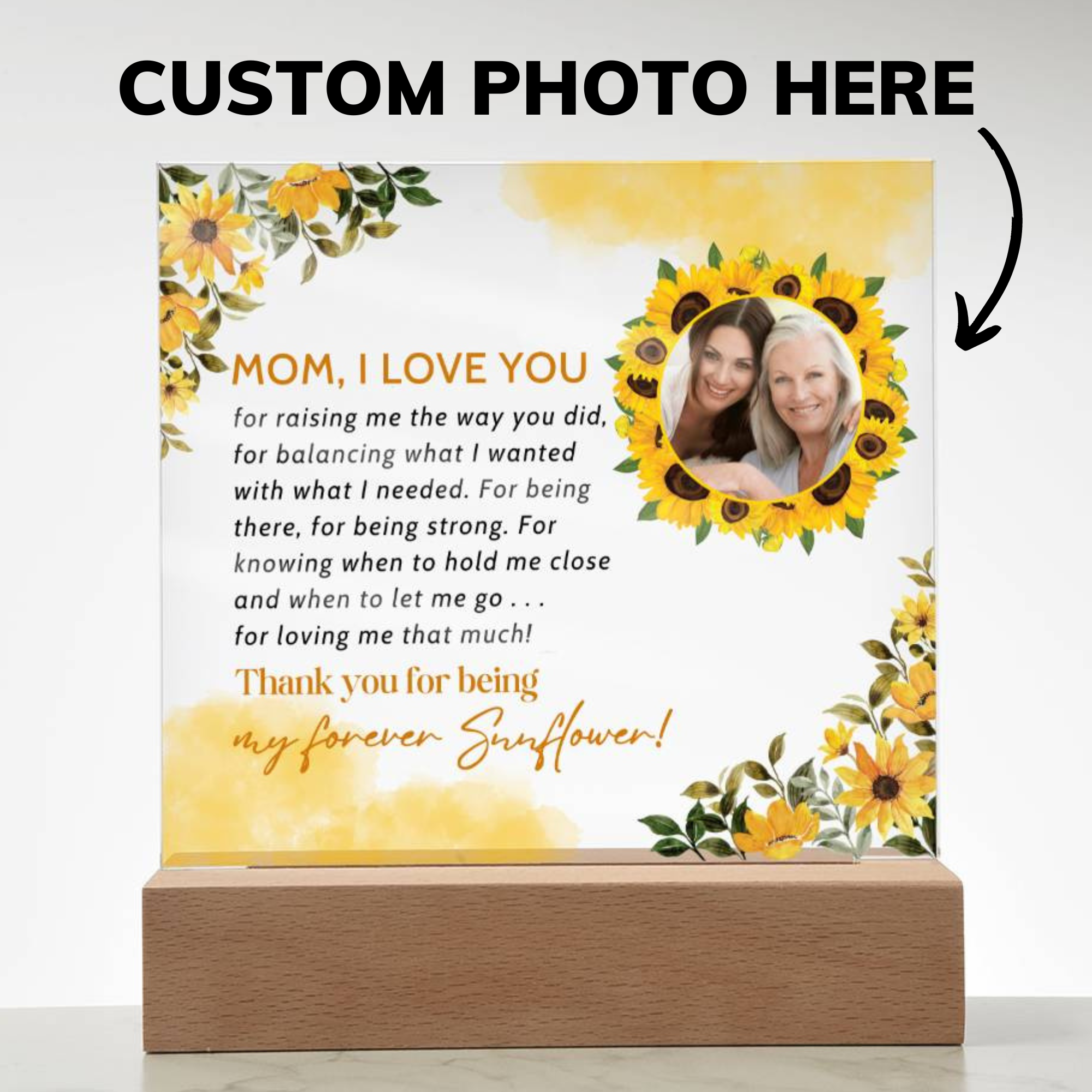 Personalised Mothers Day Gifts, Flower Gift for Mum, Birthday Gift Acrylic Plaque for Mum, Sentimental Mom Appreciation Gifts Anniversary