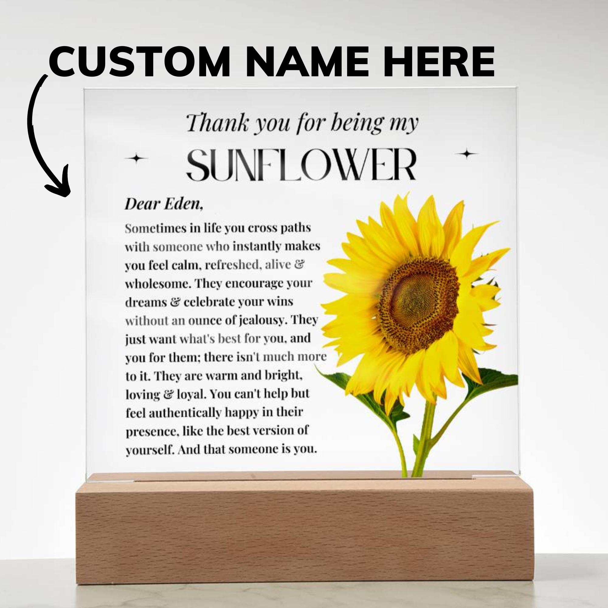Personalised Special Person Gifts Flower Gift for Friends Mentor Birthday Gift Acrylic Plaque Sentimental Appreciation Gifts Thank You Gift